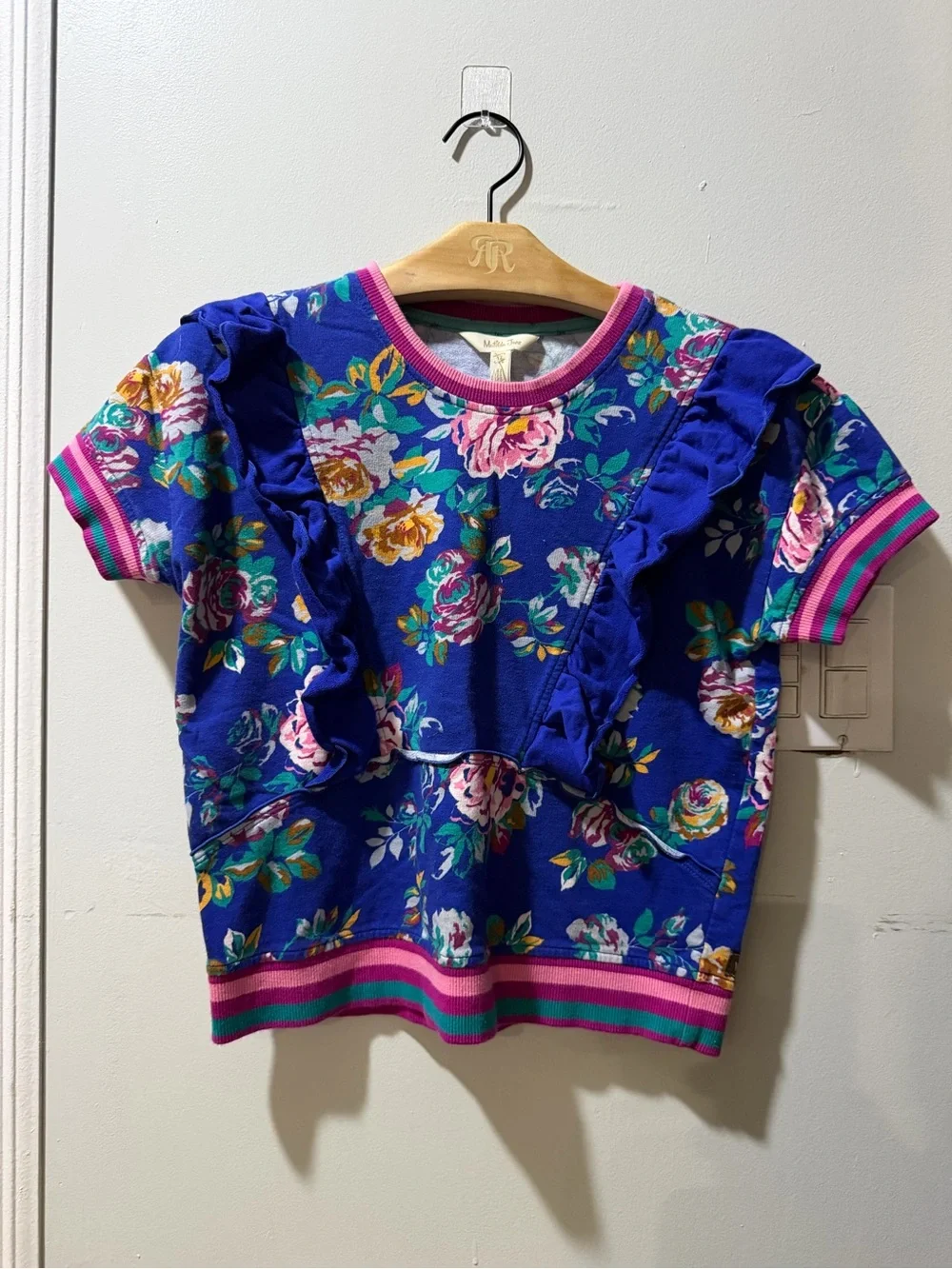 Matilda Jane Blue Floral Ruffle Sweatshirt with Pink Trim